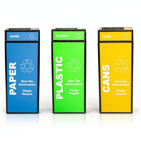 RDP3380-Recycling-Bin-Set three colour recycling bin set. Paper Plastic Cans