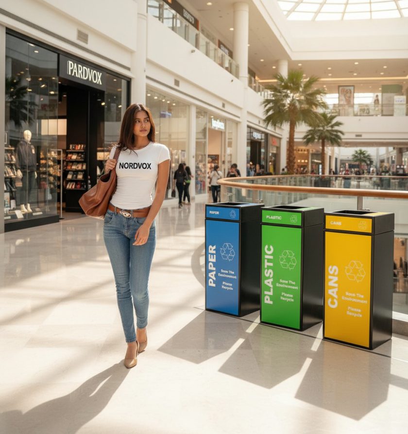 RDP3380-Recycling-Bin-Set in a mall Three colour recycling bin Shopping Mall Recycling bin