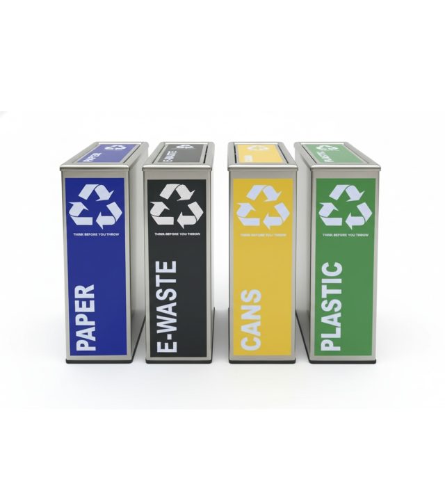 Stainless Steel Recycling Bins PAPER PLASTIC CANS AND E-WASTE