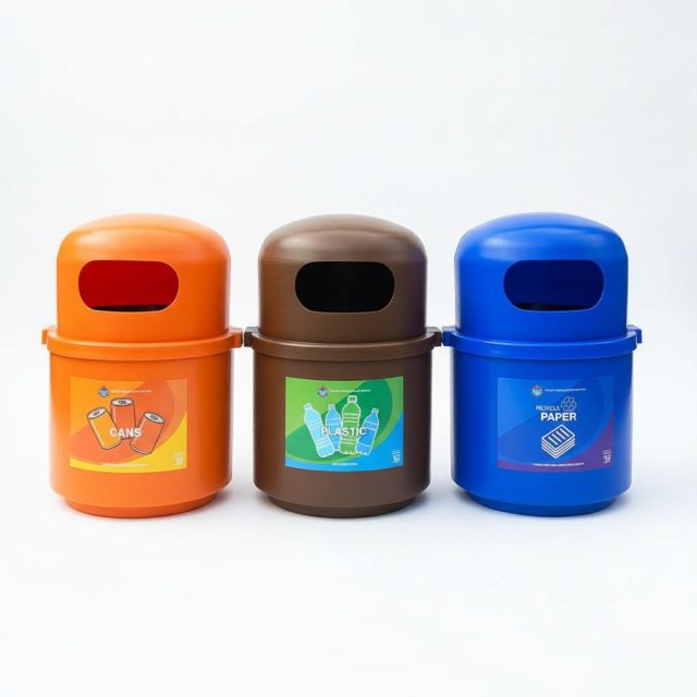 Recycling Bin Set Orange Brown Blue Paper Plastic Cans Nordvox Recycling Bin