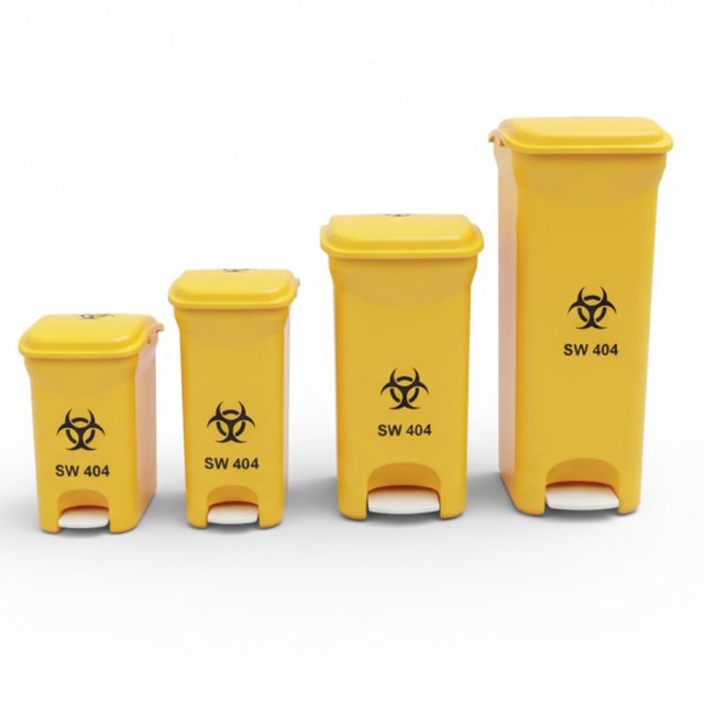 Clinical Pedal Waste Bins with Biohazard logo in yellow for hospital use