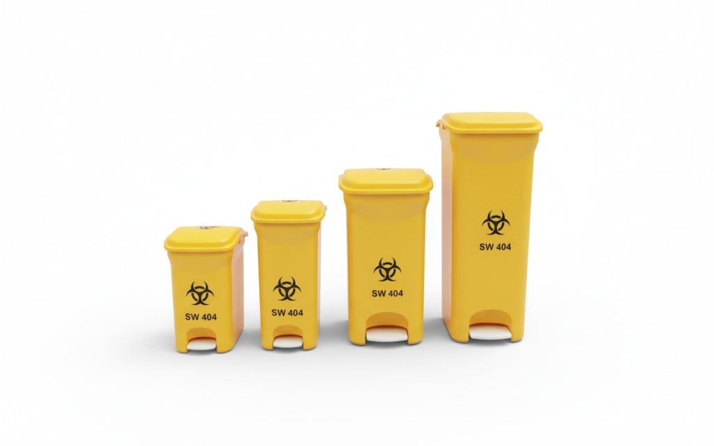 Clinical Pedal Waste Bins with Biohazard logo in yellow for hospital use
