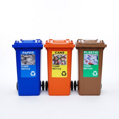 MGB240 Recycling Bin Cans Paper Plastic Two Wheel Bin Recycling Set
