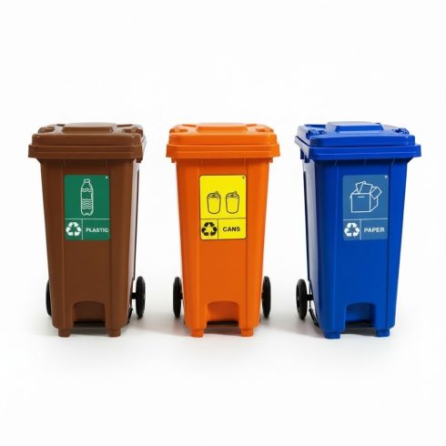 MGB120 MGB240 Recycling Wheel Bins with Pedal. 3R Bins with recycling sticker