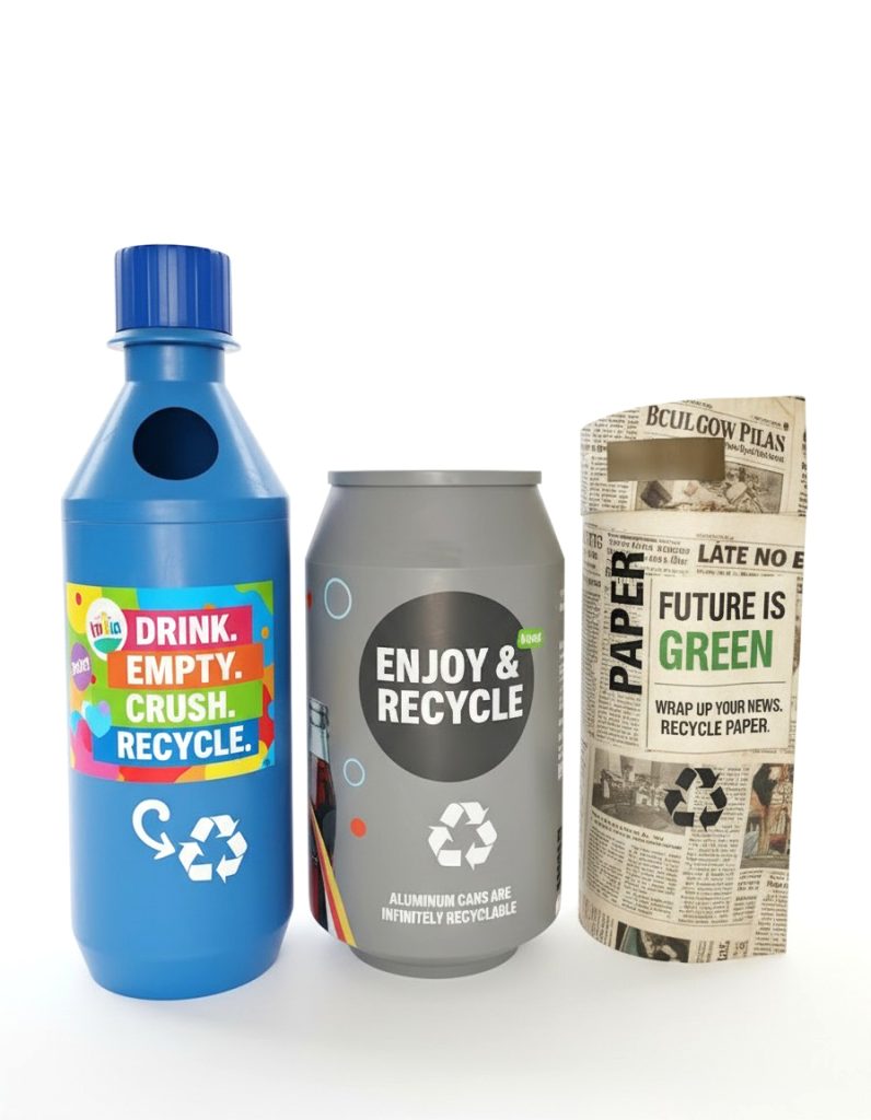 Recycling Bins Bottle Can Paper with sticker jpg