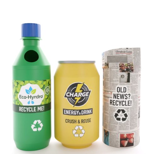 Recycling Bins Bottle Cans Paper with Artwork
