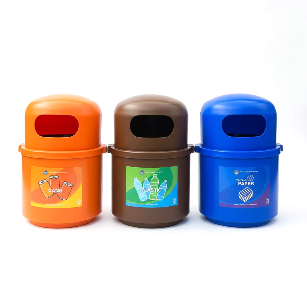 Recycling Bin Set in Orange Brown and Blue, Malaysia 3R Recycling Bins