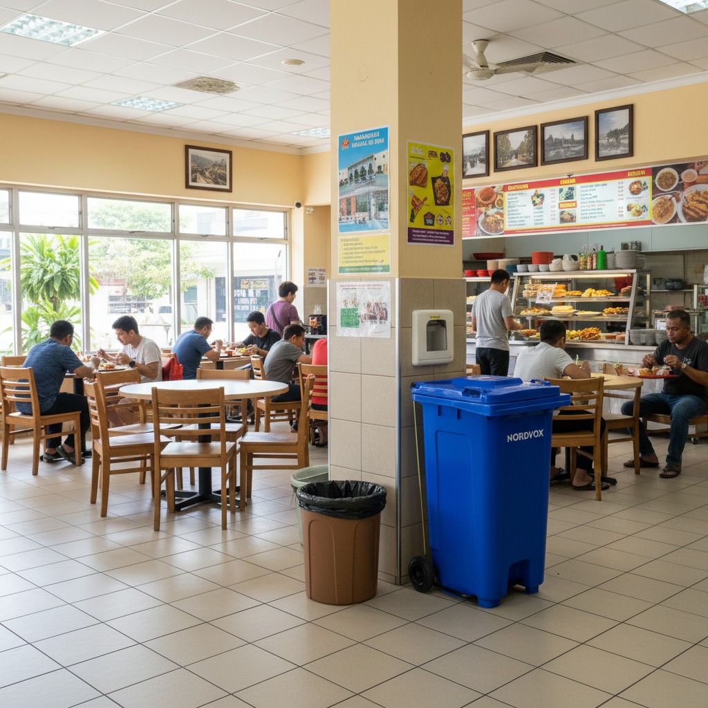 MGB120 Two Wheel Bin with pedal in cafeteria
