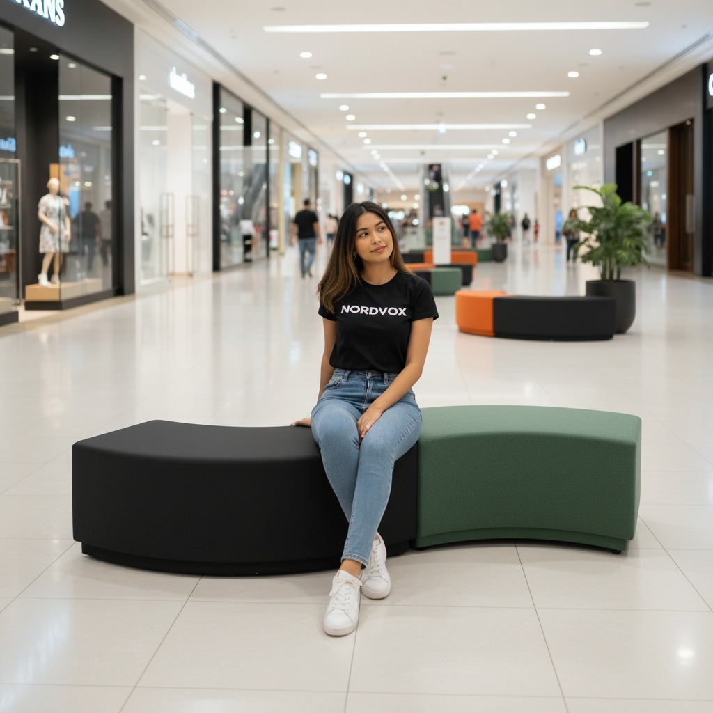 NORDVOX modular bench in two-tone orange and teal polyethylene finish