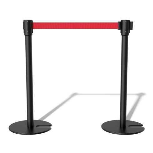 Black U shaped based Queue up stand with custom belt colours