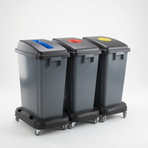 Rulla 3 mobile recycling bin with wheels, 180L 3-in-1 trio — NORDVOX