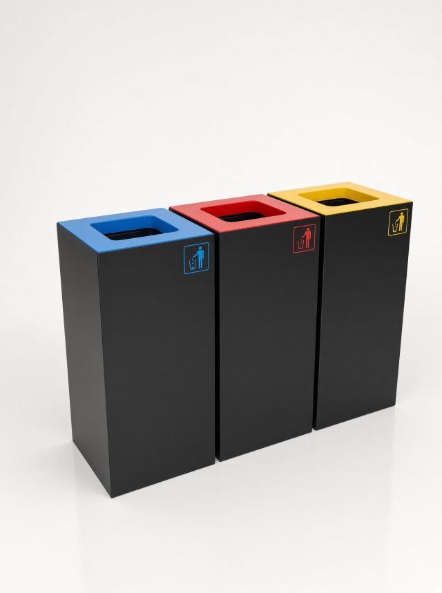 Recycling Set in a hotel in Malaysia. A woman is walking by