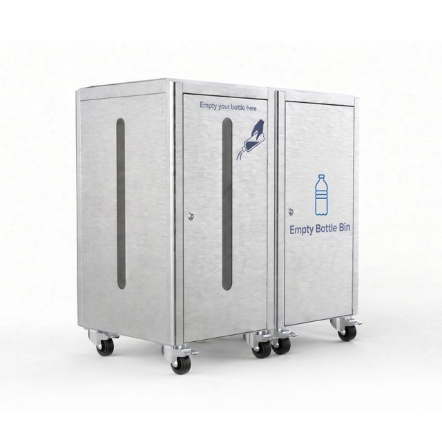 NORDVOX airport liquid disposal bin and bottle bin set at a security screening checkpoint