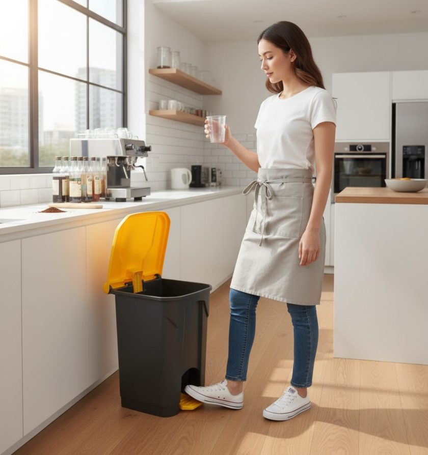 heavy duty step on pedal bin in kitchen