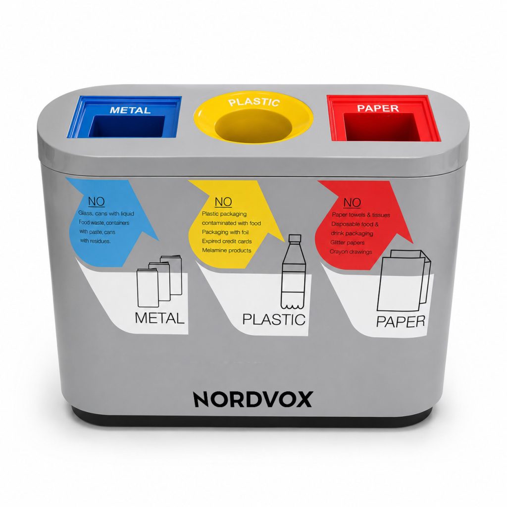 3-in-1 Slanted Recycling bin with 3 slots for Metal Plastic and Paper
