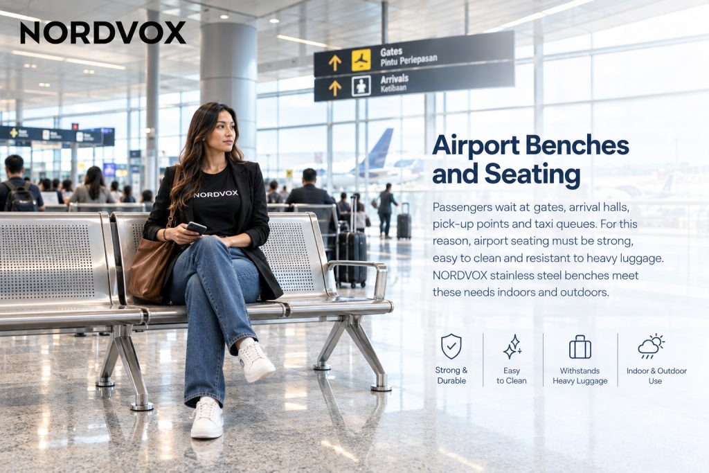 Modern Airport Stainless Steel Seating, Designed by NORDVOX_